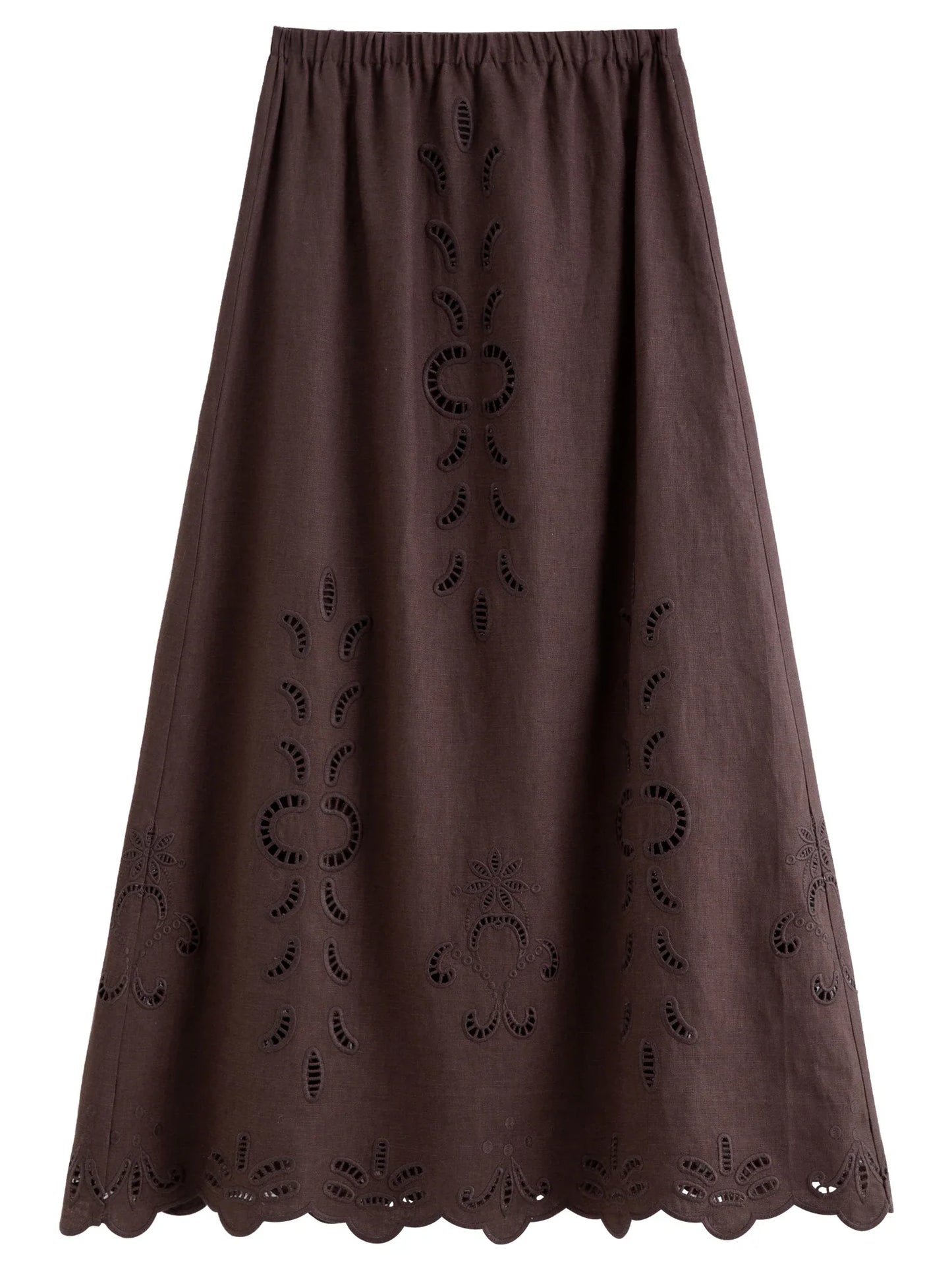 Summer Women Linen Two Piece Set Cut-Out Embroidered Sleeveless Top Midi Skirt Boho Beach Vacation Style