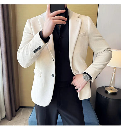 Autumn Winter Fashion Seaweed Pattern Suit Jacket High Quality Luxury Slim Fit Casual Men's Blazers Coats Social Prom Tuxedo