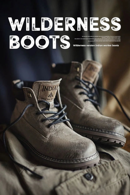 Maden Men's Retro Full Grain Pigskin High Top Work Boots Casual Lace-Up Desert Boots Genuine Leather Ankle Boots for Fall Winter