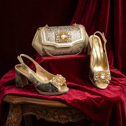 2026 Italian Luxury Rhinestone Taro Royal Blue Open Toe High Heel Shoe And Bag Set for Women - Perfect for Parties Wedding