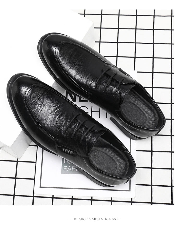 Brown Leather Dress Shoes British Style Lace Up Formal Business Footwear Groom Wedding Shoes Low Top Comfortable Office Shoes