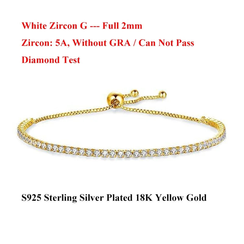 Full 2mm Moissanite Diamond Tennis Bracelet for Woman Man Certified s925 Silver Plated 18K Adjustable Link Chain Bracelets