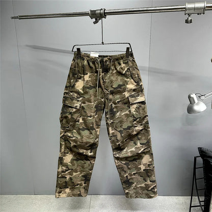 Heavy weight Tactical Cargo Pants For Men Vintage Camo Multi-Pocket Loose Fit Straight Leg Outdoor Streetwear Casual Trousers