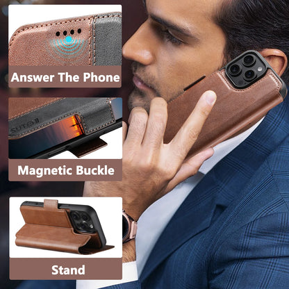 Faux Leather Wireless Charging Card Holder Stand Wallet Magnetic Flip Cover Phone Case For iPhone 16 Pro Max 15 Plus 14