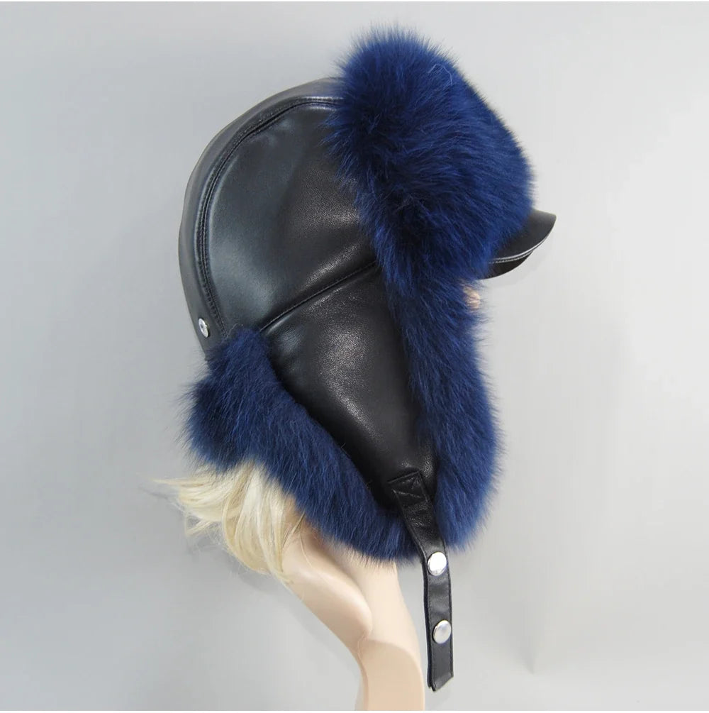 100% Real Fox Fur Hat Women's Russian Ushanka Aviator Trapper Snow Skiing Hat Caps Earflap Winter Raccoon Fur Bomber Hat