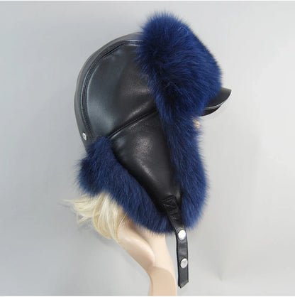 100% Real Fox Fur Hat Women's Russian Ushanka Aviator Trapper Snow Skiing Hat Caps Earflap Winter Raccoon Fur Bomber Hat
