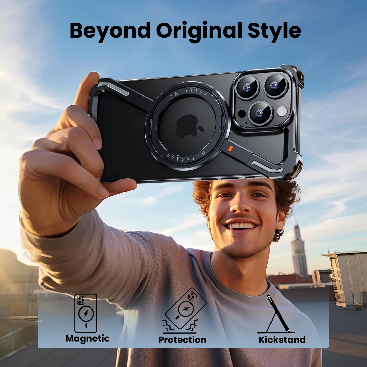 Z Shape Metal Phone Case for iPhone15 /16 Pro Max Phone Protective Cover Shockproof Bumper w/360° Rotation Holder