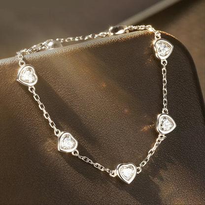 Certified 4mm Bezel Set Heart Cut Moissanite Diamond Bracelets for Women 100% S925 Silver Charm Bracelet Wrist Chain Adjustable