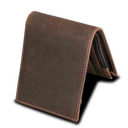 Portefeuille homme en cuir véritable de vachette vintage avec blocage RFID, fait à la main, avec porte-monnaie, portefeuille court