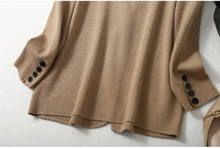 Women Blazer Cashmere Silk Blends Solid Colors Camel Long Sleeve Buttons Down Fashion Jacket Coat  Winter Warm XL XXL LY051