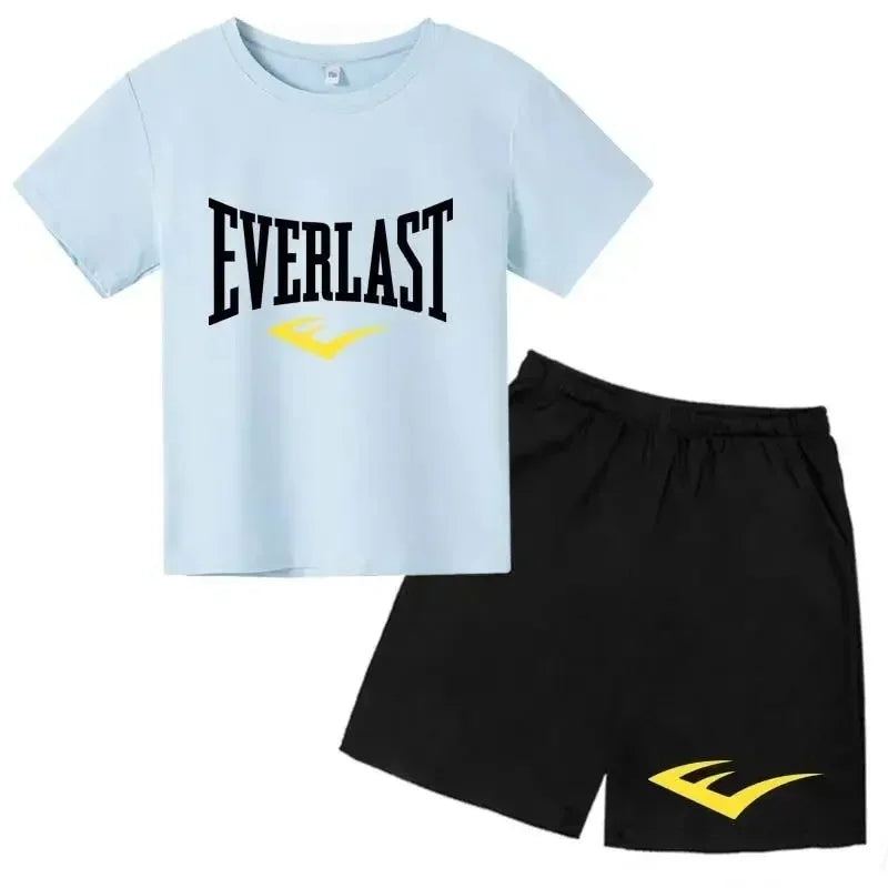 Kids Summer Leisure Simple Letter Print 2pcs O-neck Tees+Shorts Pants Sportsuits 2-13 Years Boys Girls Streetwear Children Sets