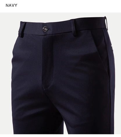 Men's Stretch Trousers Casual Smart Suit Pants Formal Straight Sport Clothing Japanese New Black Navy Elastic Office Work Pants