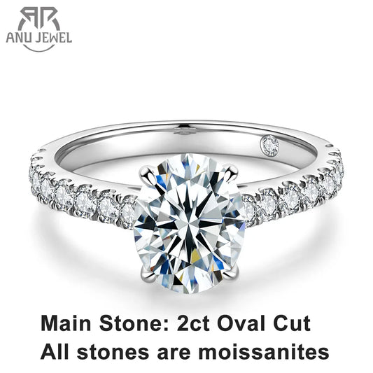 2 Carat Oval Cut D Color Moissanite Ring 18K Gold Plated 925 Sterling Silver Engagement Wedding Rings Wholesale