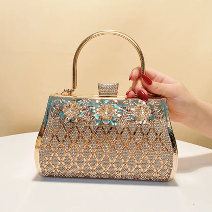 Bucket Design Women Clutch Bags Golden Metal Luxury Acrylic Evening Bags Box Holder Rhinestones Glitter Handbags Purse