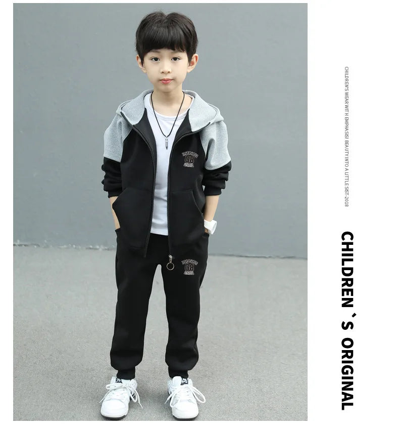 SpringAutumn Boys Contrast Zip Sweatshirt Jacket+Sweatpant Workout Set School Kids 2PCS Tracksuit Children Jogging Outfit 4-11Yr