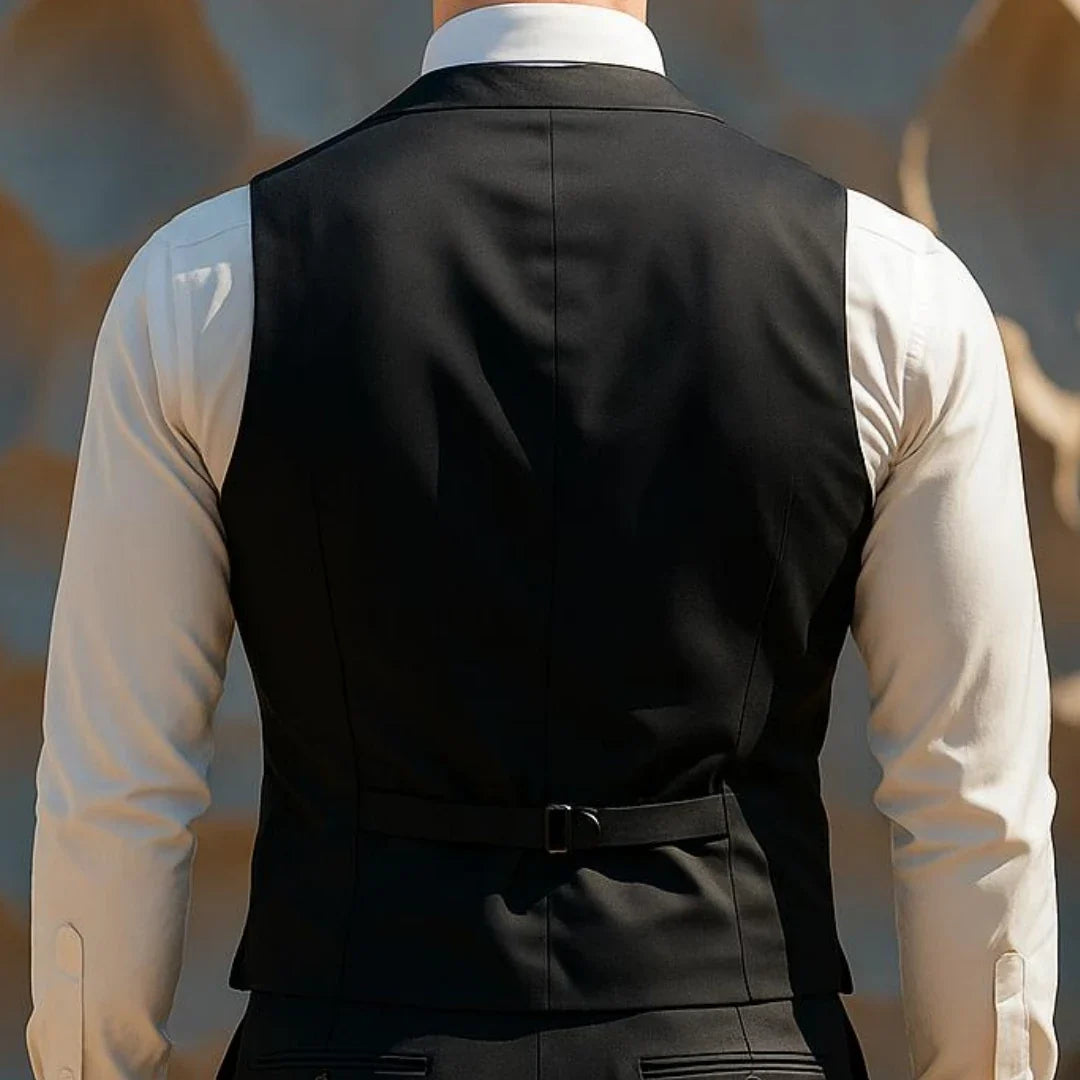 Men Vest Black With Lapel Double Button Solid Waistcoat For Wedding Banquet Party Business Work Daily Casual Men Suit Vest