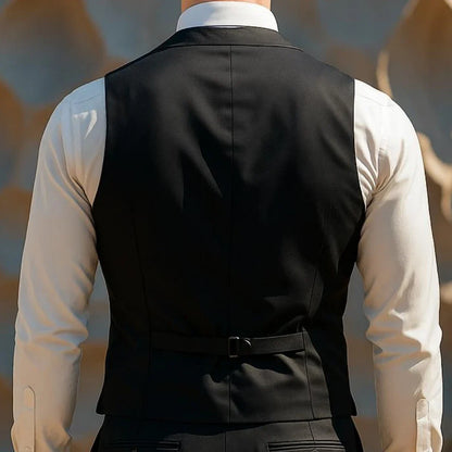 Men Vest Black With Lapel Double Button Solid Waistcoat For Wedding Banquet Party Business Work Daily Casual Men Suit Vest