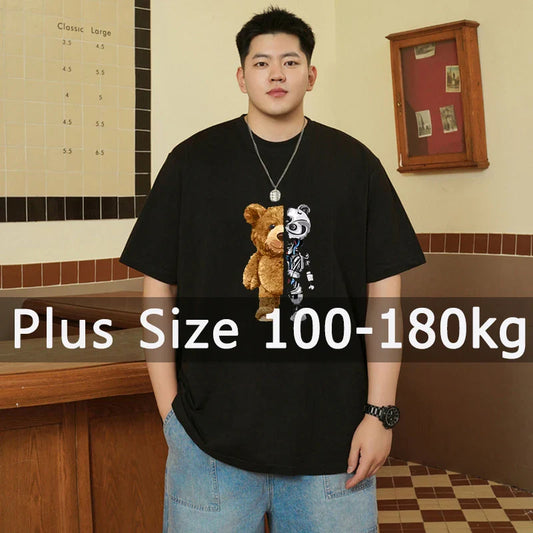 Men's Printed T-shirt Plus Size Black Tops 110-180kg 5XL 6XL 7XL 100% Cotton Loose Oversized Tees Big Size Men Clothing 티셔츠