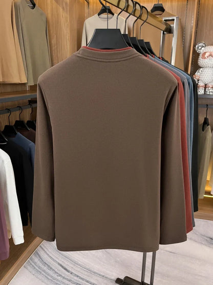 High end brand velvet long sleeve T-shirt men's autumn new fashion Korean bee embroidery comfortable warm round neck pullover