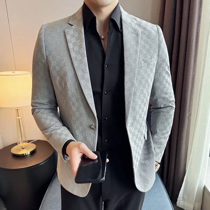 2025 Spring Plaid Blazers Coats 6 Color Fashion Luxury Business Slim Fit Social Suit Jacket Formal Wedding Prom Tuxedo 5XL-M