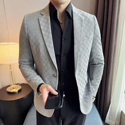 2025 Spring Plaid Blazers Coats 6 Color Fashion Luxury Business Slim Fit Social Suit Jacket Formal Wedding Prom Tuxedo 5XL-M