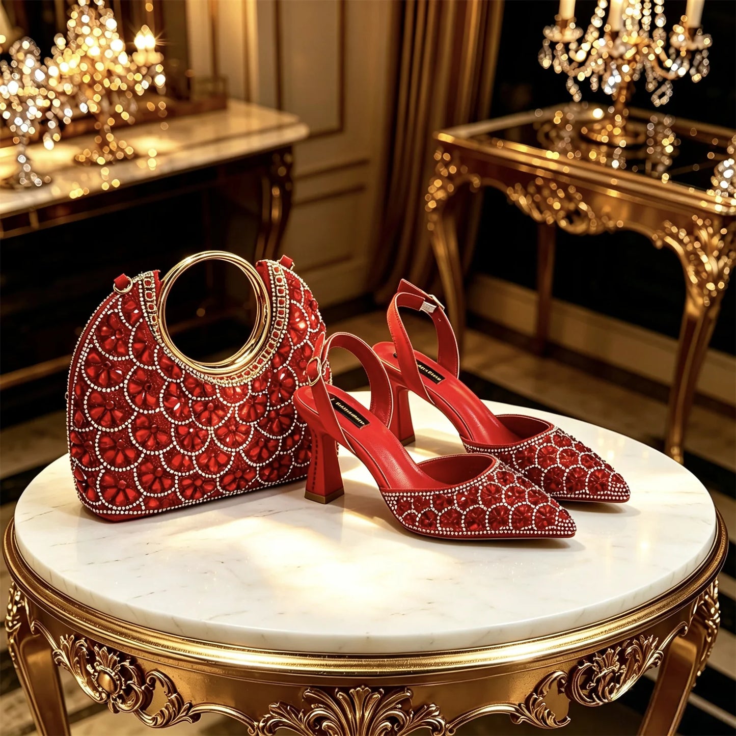 2026 New INS Italian Design Fuchsia Rhinestone Pointed Toe High Heels with Matching Handbag Set Elegant Wedding and Party Shoe