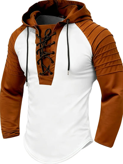 Solid Color Hoodie Muscle Men's Clothing,New Style Men's T-shirt Top. Pleated Hood. Street Style Long-sleeved POLO shirt S-XXXL