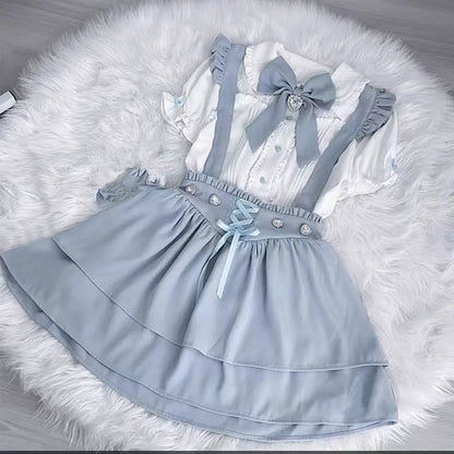 Japanese Sweet Lolita Ruffles Bow Short Suspender Skirt Girls Gothic Plaid Bandage Party Mini Skirts Y2k Casual A-Line Skirts