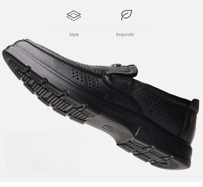 Men's Summer Breathable Leather Loafers Brown Hollow Out Slip-On Shoes Male Thick Sole Comfortable Non-slip Work Shoes for Man