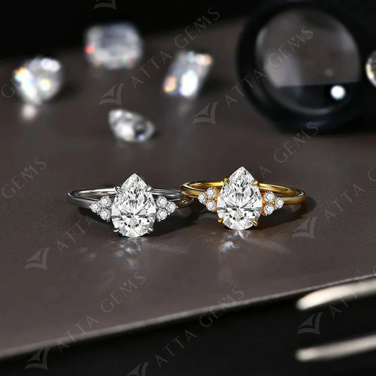 Nouvelles Bagues en Argent Massif S925 2.0ct Moissanite pour Femme D VVS1 Poire Diamant Bague de Fiançailles Mariage Bijoux Fins Cadeau