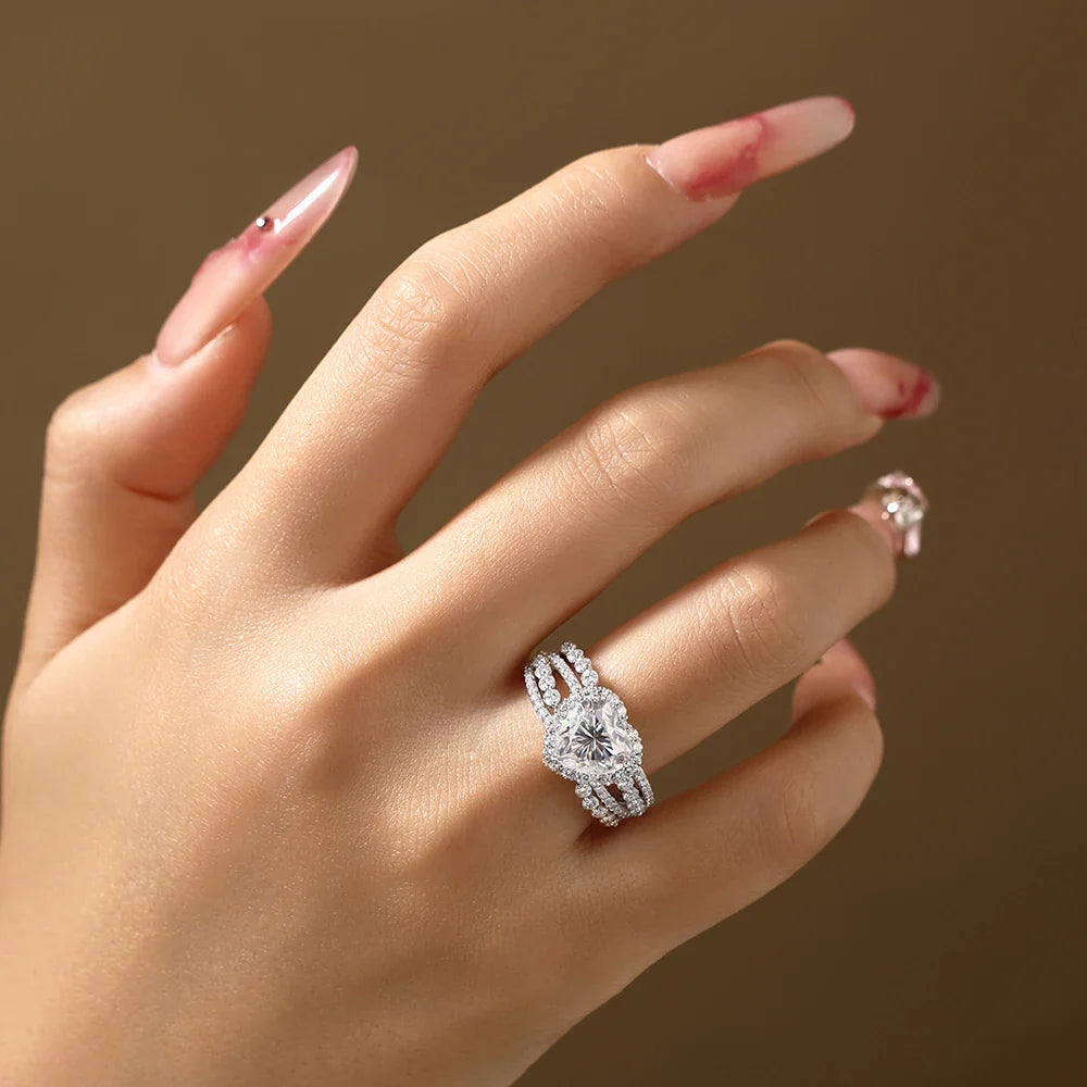 Love Heart Cut 3ct Synthetic Moissanite Luxury Rings for Women Classic 925 Silver Wedding Ring Jewelry Mothers Day Gift