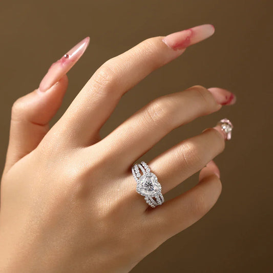 ATTAGEMS Bagues de luxe pour femmes Cœur taille 3 carats Moissanite de synthèse Bague de mariage classique en argent 925 Bijoux Cadeau de Fête des Mères
