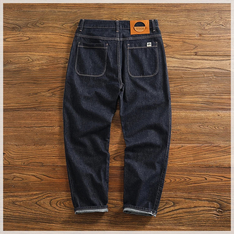 Color fixing process plain wash denim pants men's straight cone four seasons can wear casual pants tide
