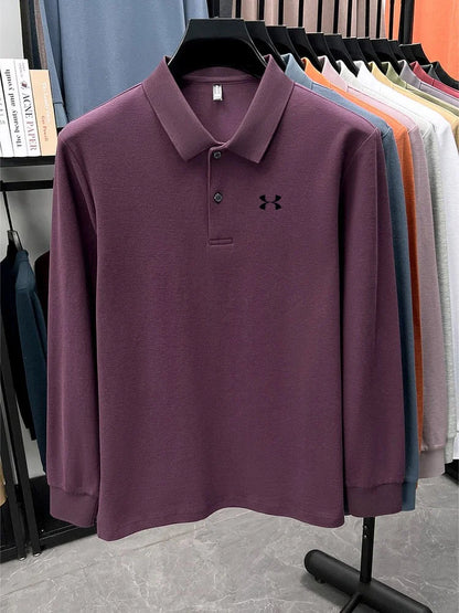 Men's brand polo shirt letter printed long sleeved top spring new 100% cotton casual sports breathable lapel fashionable T-shirt