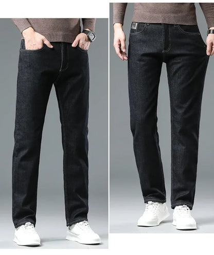 Winter Warm Fleece Jeans Men 2023 Straight Stretch Thick Casual Thermal Denim Pants Male Business Work Trousers New Men Clothing