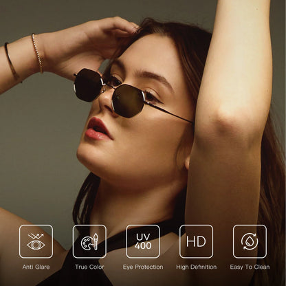 Retro Small Polygon Polarized Sunglasses Women Metal UV400 Sun Glasses Men Anti-Glare UV400 Goggles Driving Eyewear