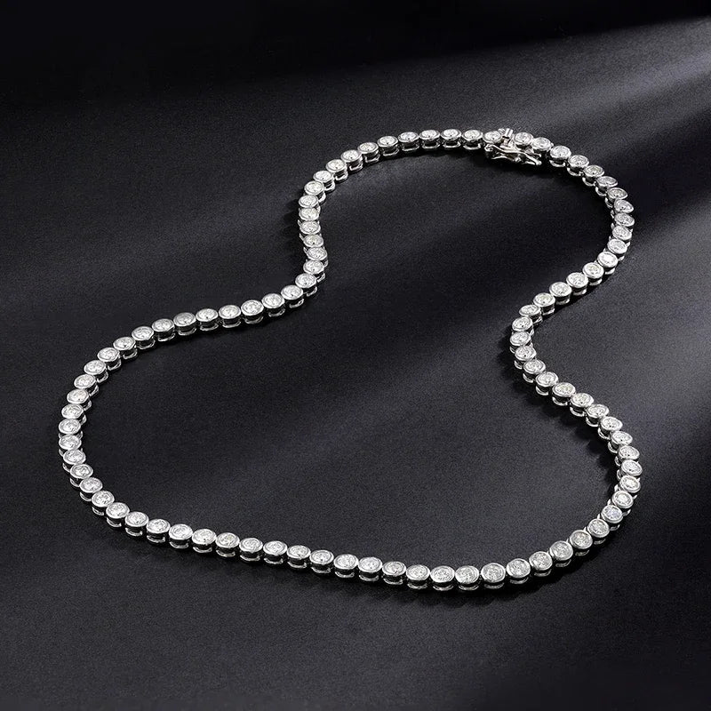 Bezel Full 2/3mm D Color Moissanite Tennis Necklace for Women S925 Silver Plated 18K Gold GRA Certified Diamond Bracelets