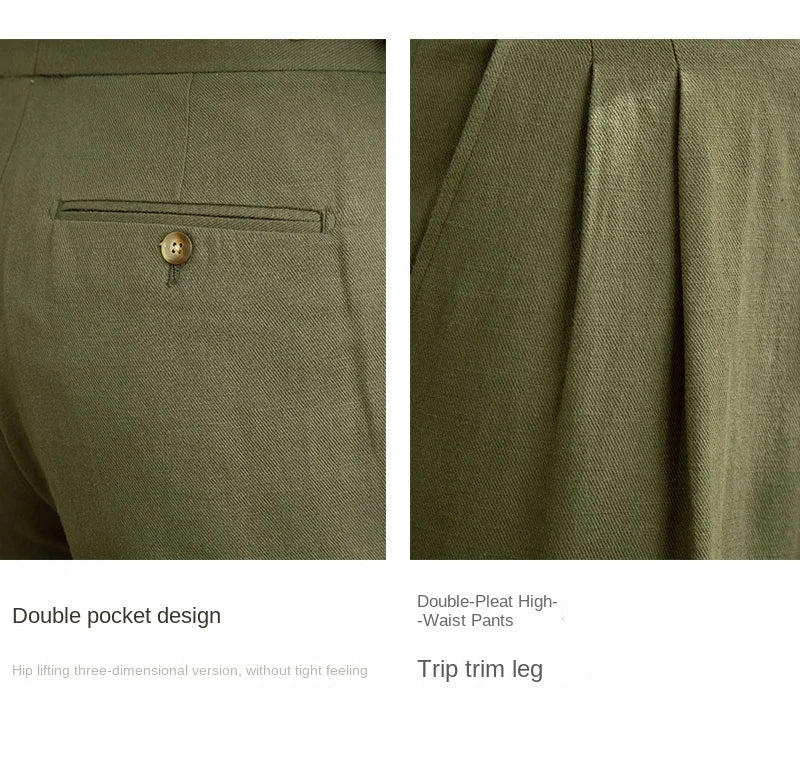 Three Gentleman Summer Naples Casual Straight Pants Men's Commuting Cotton and Linen Comfortable Breathable High Waist Pants