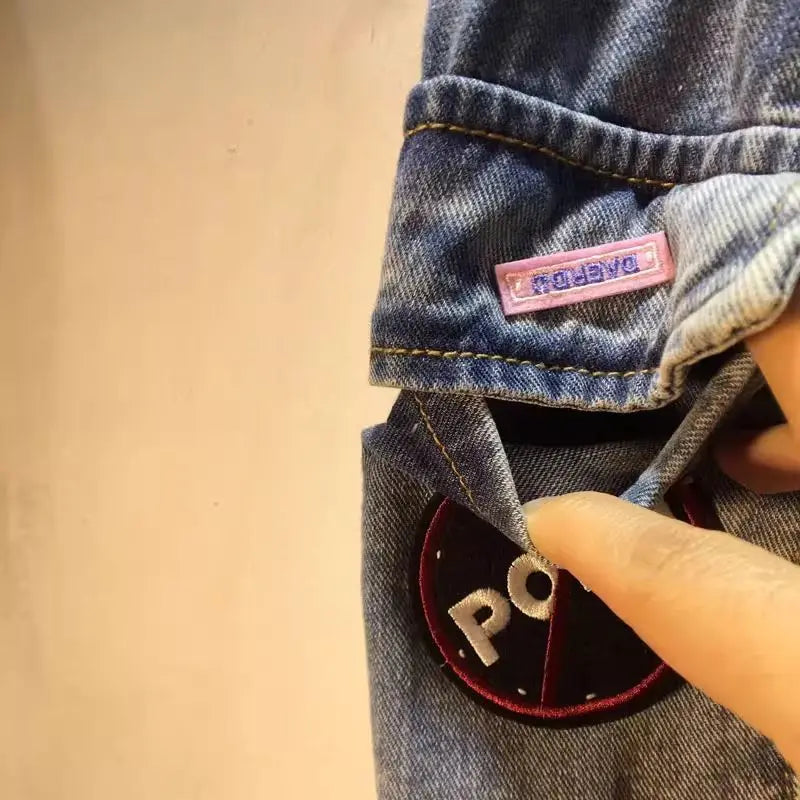 2026 Summer New Embroidery Letter High Waist Cargo Pocket Denim Shorts Women