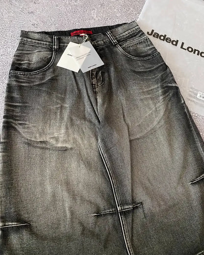 Cowboy shorts with rivet design and street wing pattern fashionable high waisted wide leg pants for Y2K knee length pants
