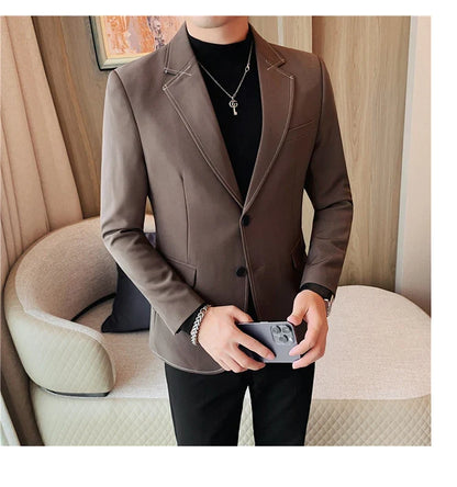 High Quality Line design Luxury Men's Suit Coats Fashion Business Casual Two Buttons Formal Social Wedding Party Suit Jacket