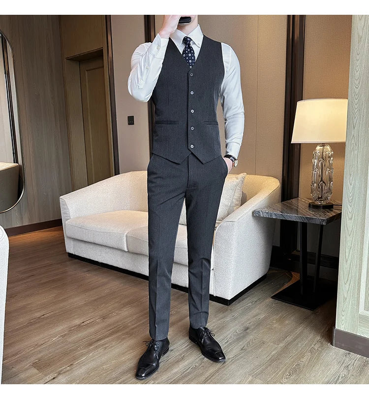 ( Vest + Pants) Men Luxury High Quality Business Suit Vest 2 pieces Formal Groom Wedding Dress Vest Set Fashion Club Clothing