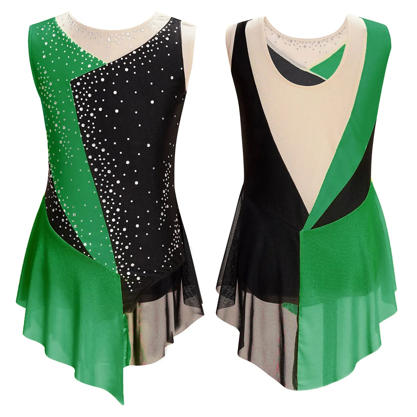 Kids Girls Sparkly Rhinestone Ballet Jersey Leotard Dress Toddler Gymnastics Artistic Figure Skating Dance Leotards Costume