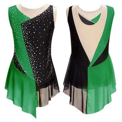 Kids Girls Sparkly Rhinestone Ballet Jersey Leotard Dress Toddler Gymnastics Artistic Figure Skating Dance Leotards Costume