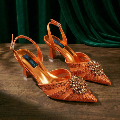 New Italian Pumps and Bag To Party 2026 INS Style Pointed DURABLE OUTSALE Rhinestone Elegant Coffee Color High Heels for Women