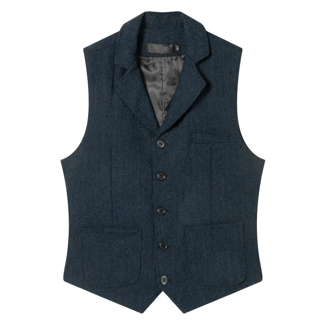 Men Vest Coffee Herringbone Single Button Lapel Waistcoat For Wedding Banquet Office Business Work Daily Casual Men Suit Vest