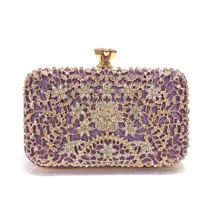 Hollow Out Style Rhinestones Golden Metal Banquet Christmas Gift Dress Purse Clutch Luxury Metal Rhinestones Evening Bags Flap P