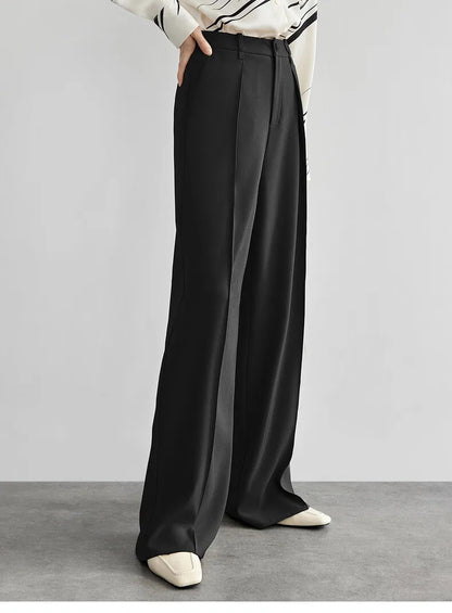 Women's Tailored Trousers Formal Solid High-waist Folds Twill Workwear Pockets Full-length Pants 2026 Spring 151K57704