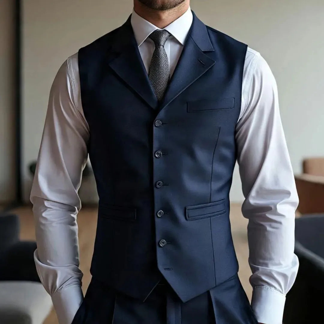 Men Vest Dark Blue With Lapel Single Button Waistcoat For Wedding Groom Banquet Business Work Office Casual Daily Men Suit Vest