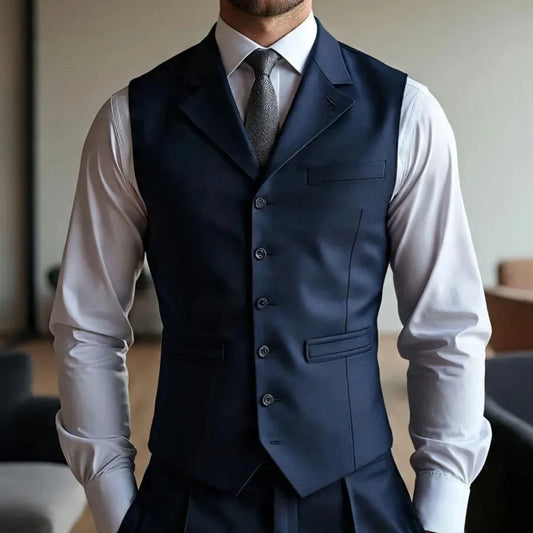 Men Vest Dark Blue With Lapel Single Button Waistcoat For Wedding Groom Banquet Business Work Office Casual Daily Men Suit Vest